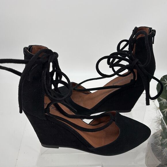 Jeffrey Campbell Ouvert Ballerina Ankle Wrap Wedge‎ Sandal Pointed Toe Black 7.5 - Picture 2 of 10
